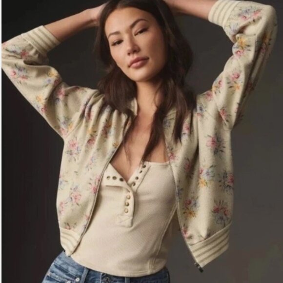Brand New Maeve Lurex Printed Knit Bomber Jacket - Picture 1 of 10